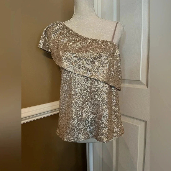 BB Dakota Clair‎ Rose Gold Sequined One Shoulder size Small. NWT - Picture 3 of 13